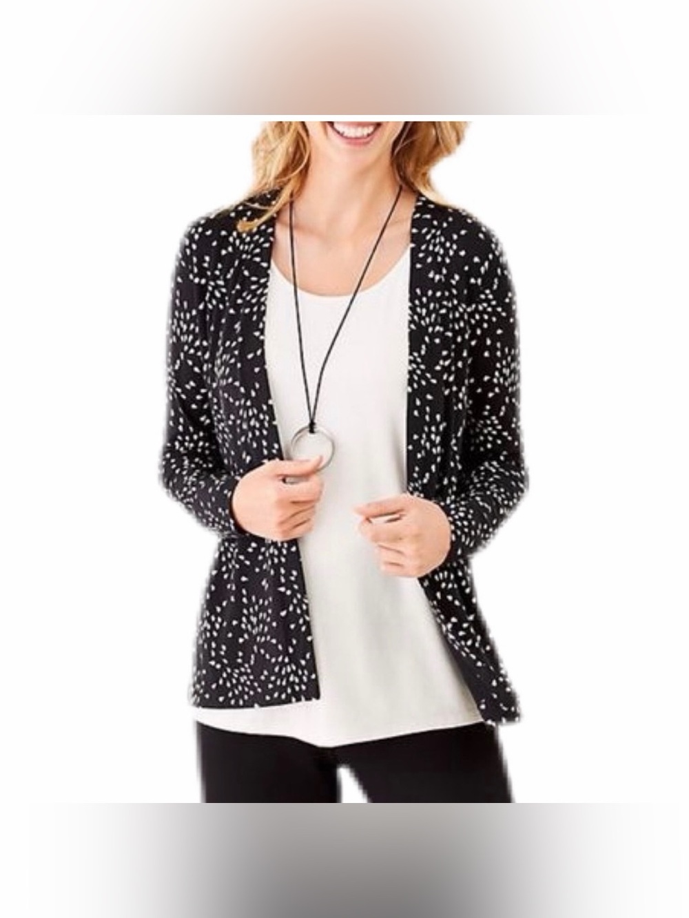 Jjill Pleated Open Front Jacket in Black and White| Size: XL
